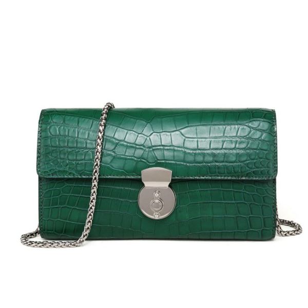 

hongzhiyan crocodile leather women chain bag female bag solid color chain crocodile pattern one shoulder cross