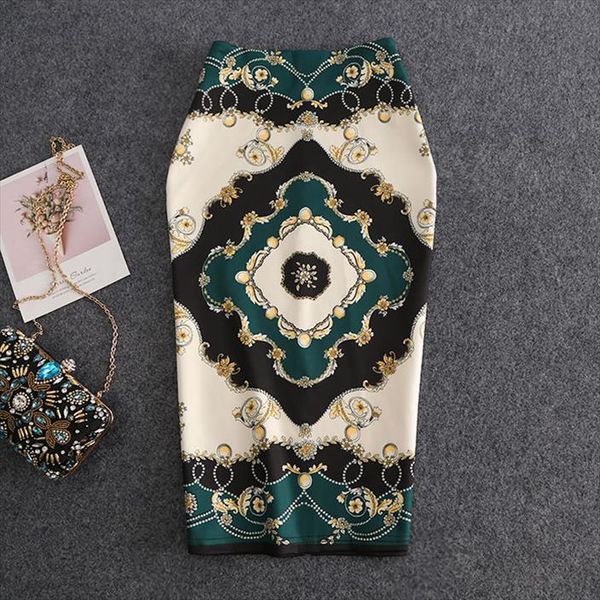 

2020 women skirts summer knee length print skirt flowers pencil casual skirts plus size faldas mujer moda jupe femme, Black