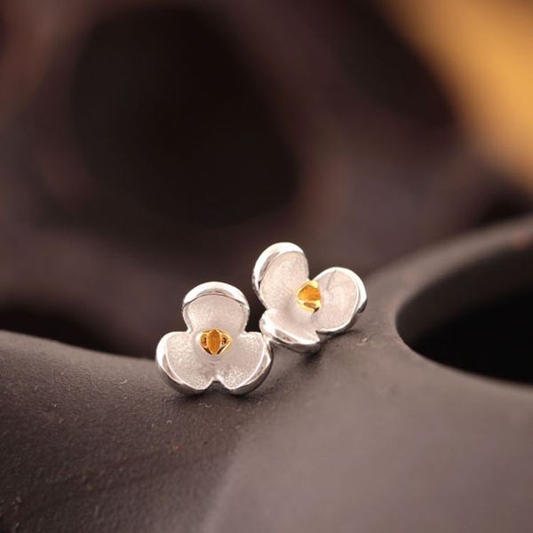 

925 sterling silver magnolia flower stud earrings for women girl gift prevent allergy sterling-silver-jewelry, Golden;silver