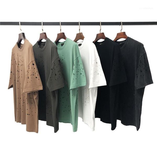 

t-shirt designer mens shirt summer fashion broken hole washed old short sleeved casual simple oversize loose, White;black