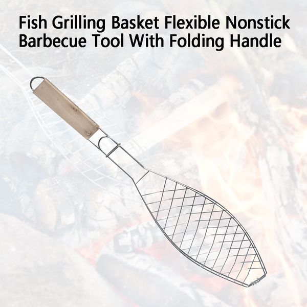 

fish grilling basket flexible nonstick barbecue tool with folding handle outdoor