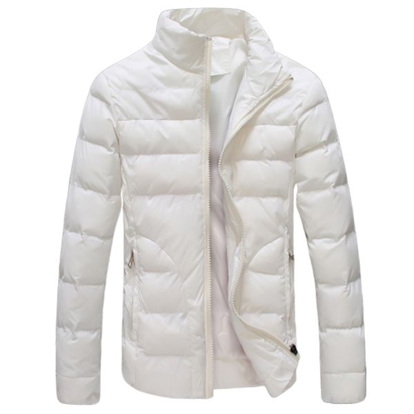 

winter men parka padded jacket coat mens warm jacket solid color stand collar fashion white male coat zipper winter clothes, Black