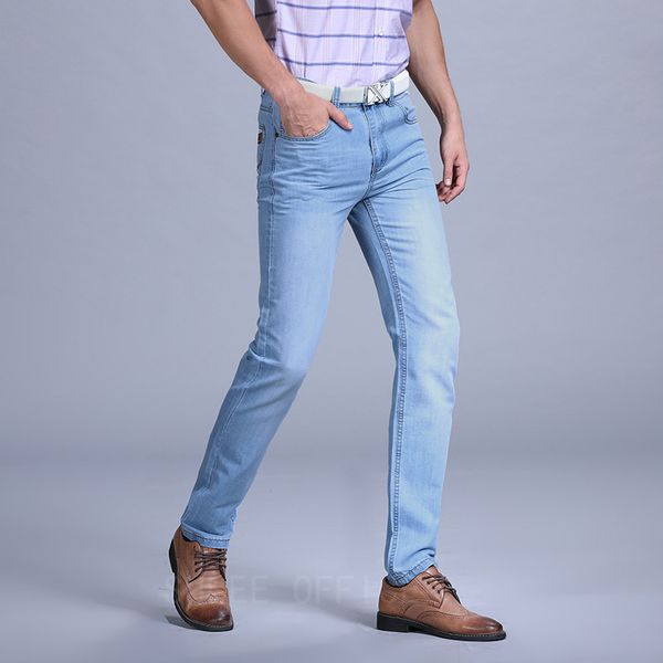 

2020 mens ripped jeans large sales spring summer jeans fashion slim thin tight new blue dress men's distressed