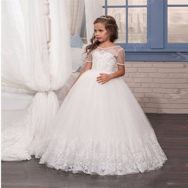 

backless 2020 flower girl dresses for weddings ball gown tulle appliques beaded long first communion dresses for little girls, Red;yellow