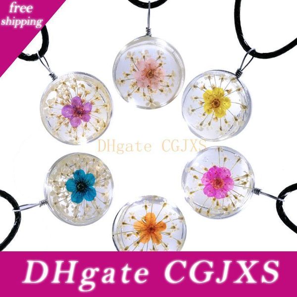 

dried flowers necklaces glass ball necklace rope chain necklace choker wedding jewelry strip leather necklace, Silver