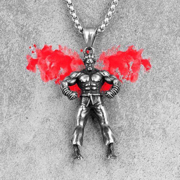 

taekwondo fitness long men necklaces pendants chain for boyfriend male stainless steel jewelry creativity gift wholesale, Silver