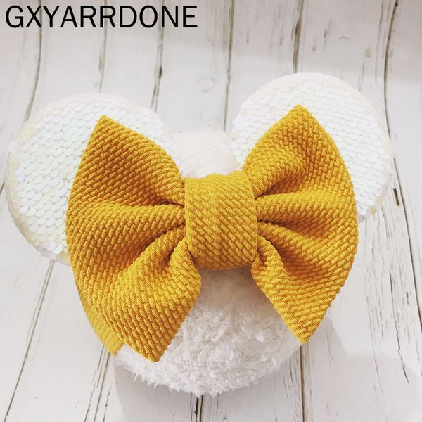 

10pcs 2020 new girls cartoon ears headband big hair bow headband headwrap fabric elastic bowknot diy hair accessories 6 colors, Slivery;white