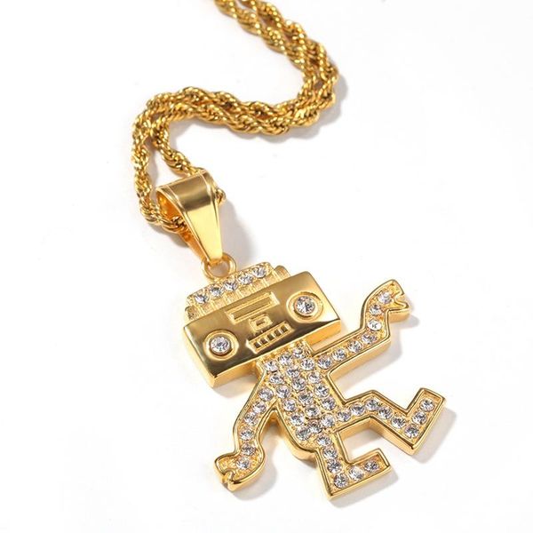 

Hip Hop Mens Stainless Steel Necklace Jewelry New Fashion Gold Silver Cartoon Dancing Robot Pendant Necklace