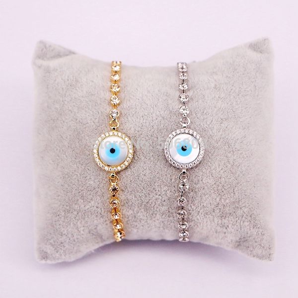 

10pcs zyunz jewelry shell charm round micro pave zircon eye shell bracelet for women men adjustable link chain bracelets& bangle, Golden;silver