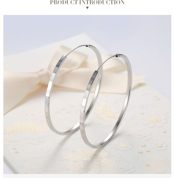 

Ladys Earring Solid 925 Sterling Silver Earring Trendy Big Round Circle Hoop Earrings 40MM 50MM 55MM 60MM stud Earring Jewelry high quality