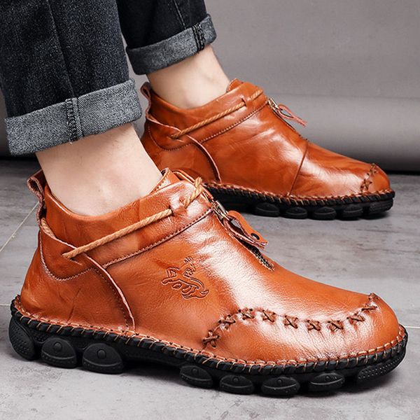

men's shoes autumn winter cow split leather men boots walking shoes motorcycle footwear ankle boots wear-resistant male