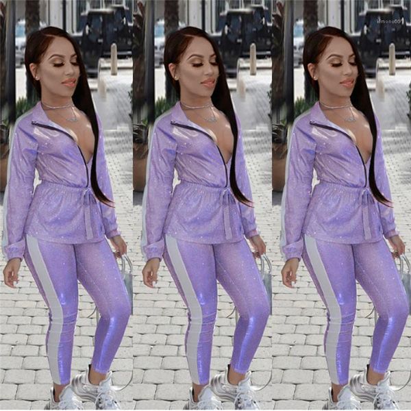 

piece pants slim sequins two piece sets fashion panelled lapel neck female clothes women designer two, White