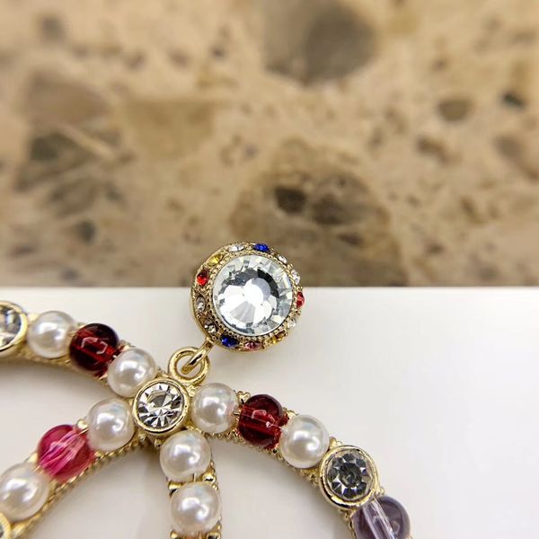 

2020 large size earring brooch for women wedding jewelry gift with colorful pearl and diamond ps4255, Silver