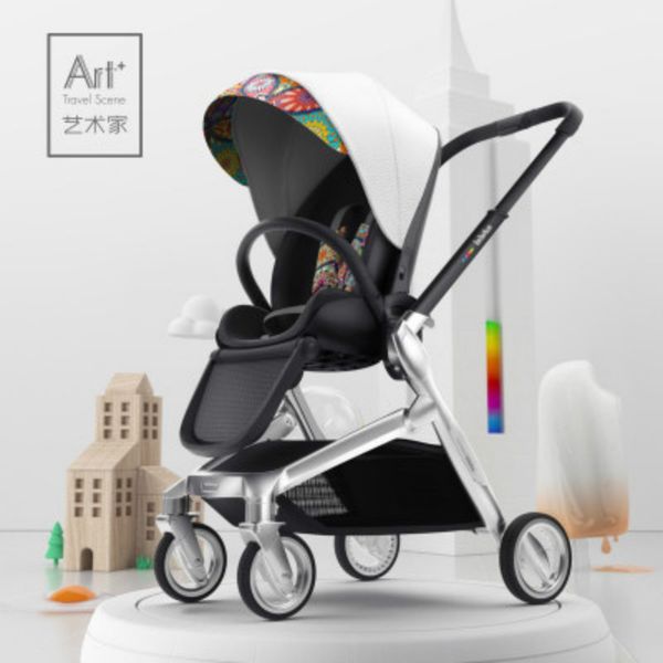 

multifunctional baby stroller 7.9kg ultralight folding carriage high landscape gold white newborn baby stroller mother assistant