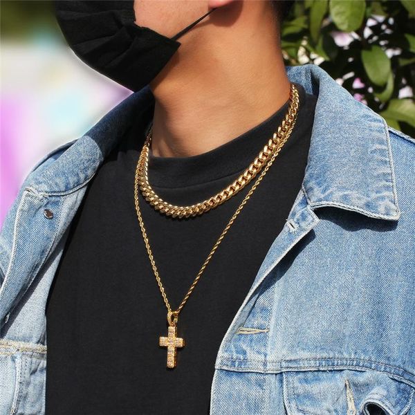 

2020men women punk necklace yellow white gold plated cz cross pendant necklace for men women nice gift, Silver