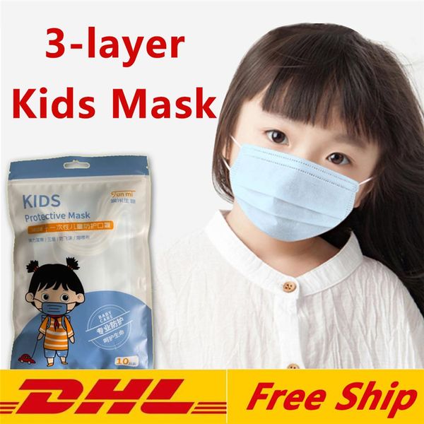 

DHL Free Shipping Kids Disposable Face Mask 10pcs 3-Layer Protection and Personal Health Mask with Earloop Mouth Sanitary Masks for Children