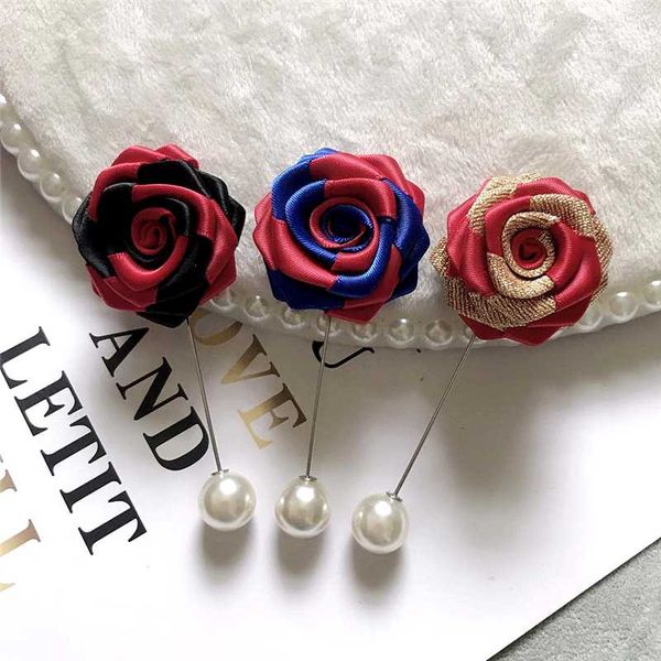 

british women romantic alloy lapel pin brooch groom men wedding club party suit floral rose flower brooches corsage accessories, Blue;purple