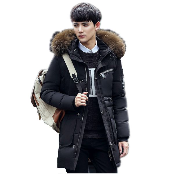 

black/blue hooded big raccoon fur collar coat winter jacket for men thickening middle long duck down jacket men parka fyy137