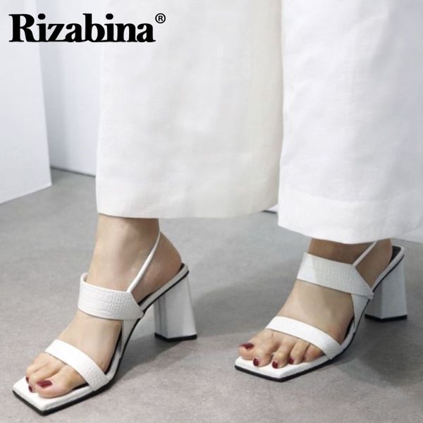 

rizabina genuine leather woman sandals high heel summer shoes women new fashion party office lady footwear size 34-40, Black