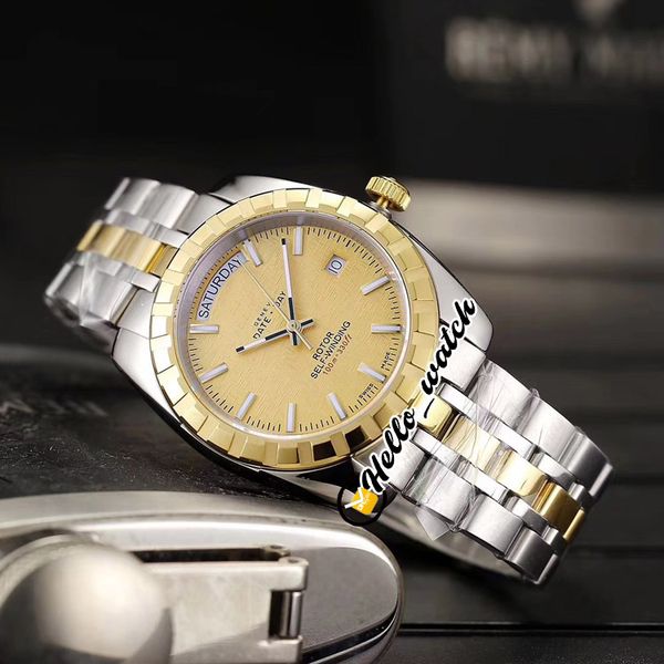 

luxury new 38mm day date m23013-0021 23013 gold dial automatic mens watch two tone gold steel bracelet gents sport watches hello_watch, Slivery;brown