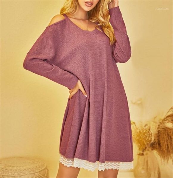 

knee length casual v neck female clothing womens designer camisole lace patchwork dresses fashion long sleeve dress above, Black;gray