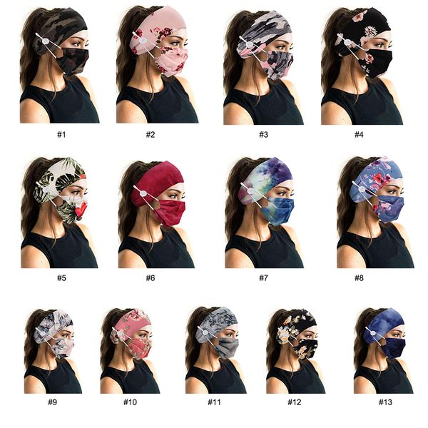

breathable cotton face mask plus hairband yoga sport printed elastic headband anti-dust dustproof masks headscarf accessories ing