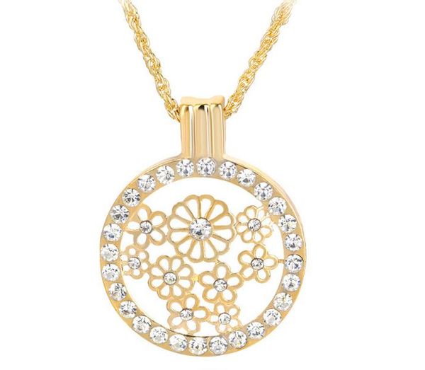 

shiny daisy flowers with rhinestones around immtation my coin fashion necklace, Silver
