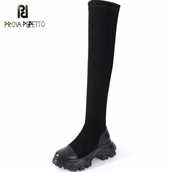 

boots prova perfetto comfortable thigh high fashion mixed colors crude heel zapatos de mujer winter soft thick bottom long, Black