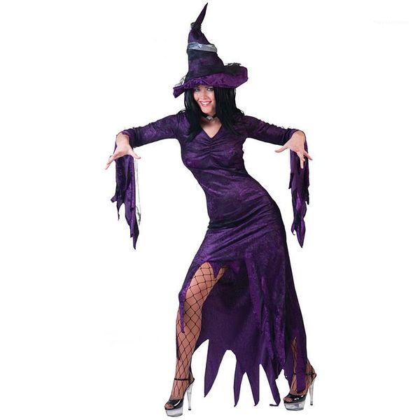 

fashion party purple halloween stage dresses vneck with hat designer magic witch cosplay club womens dresses, Black;red