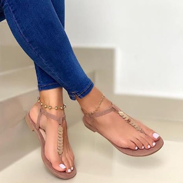 

t-tied flip flop women metal decoration sandal 2020 new summer woman buckle women's casual female flat ladies shoes plus size, Black