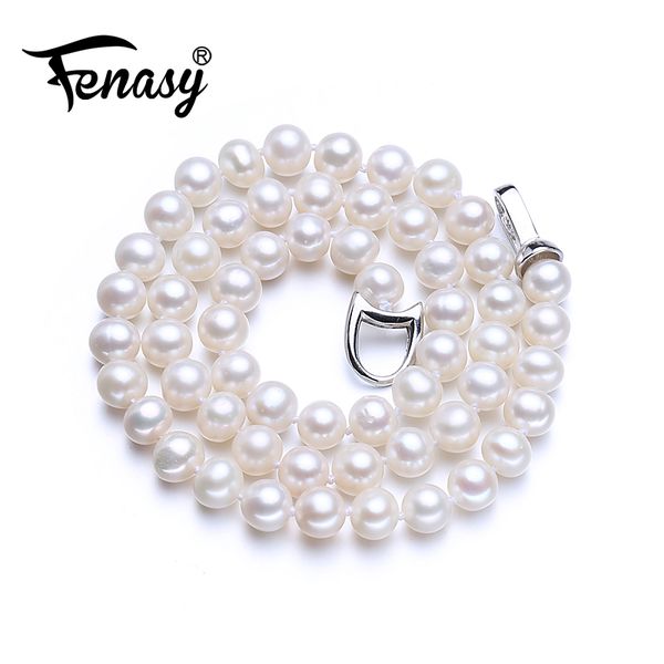 

fenasy freshwater oval pearl necklace for women 7-8mm pearl jewelry choker classic vintage necklace for women love gift, Silver