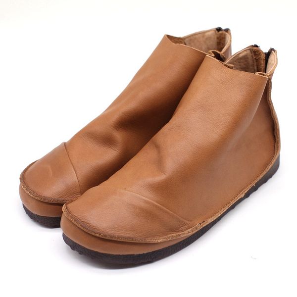 

genuine leather moccasins spring autumn retro series literary art cowhide ankle boots comfortable soft leather shoes flat shoes, Black