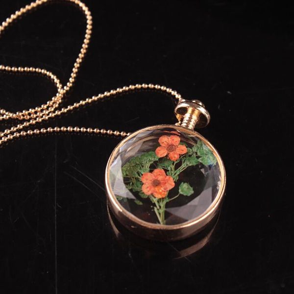 

coxeer 1pc retro dried flower pendant necklace creative fashion charm necklace jewelry accessories for women girls, Silver