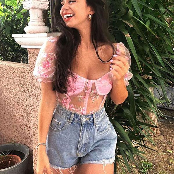 

sleeve v neck sheer crop fashion panelled floral print womens designer puff, White