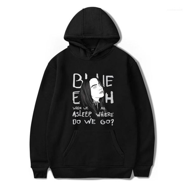 

lettes printed female clothes billie eilish womens designer hoodies autumn long sleeve hooded couples sweatshirts casual, Black