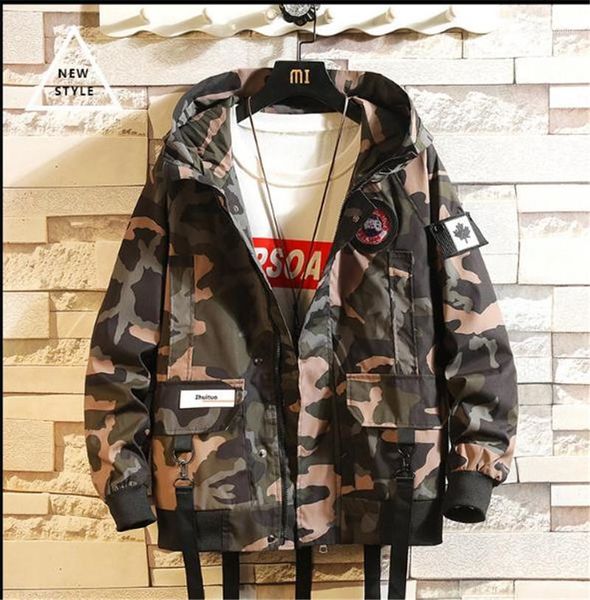 

letter hooded mens designer jackets hip hop teenagers streetwear with pockets black camouflage autumn mens jackets winter, Black;brown