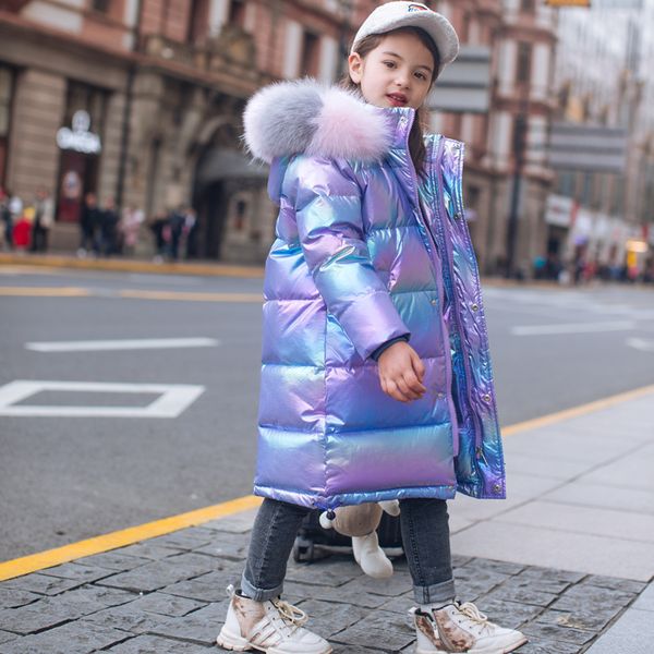 

fashion Down Jacket for Girl Warm Child parka real Colored Fur collar Thicken Outerwear Winter clothes Teen 5-16 yrs snowsuit