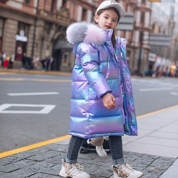 

fashion down jacket for girl warm child parka real colored fur collar thicken outerwear winter clothes teen 5-16 yrs snowsuit, Blue;gray