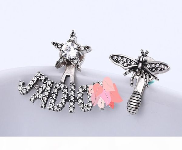 

have stamps brand asymmetry bee designer earrings for lady designer women party wedding stud earrings jewelry for bride, Golden;silver