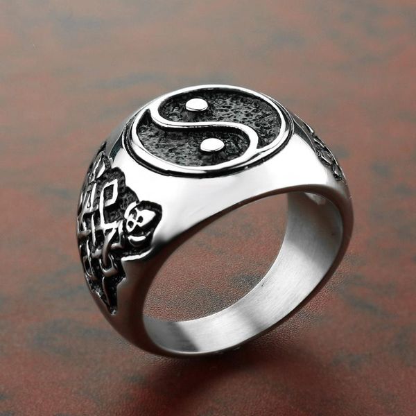 

yingyang men rings signet seal male ring vintage titanium stainless steel punk rock hip hop biker band gothic viking dcr080, Golden;silver