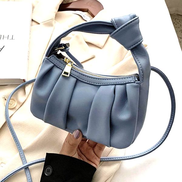 

cute folds underarm bag small solid color pu leather crossbody bag for women 2020 elegant shoulder handbag female lady hand