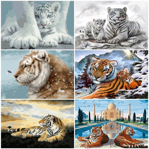 

azqsd diy painting by numbers animal acrylic paint handpainted gift unframe coloring by numbers tiger for wall art
