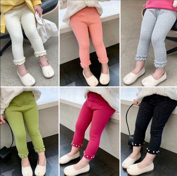 Kinder Mädchen Hosen Perle Mädchen Leggings Solide Kinder Hosen Baumwolle Kleinkind Prinzessin Strumpfhosen Herbst Kinder Kleidung 6 Farben