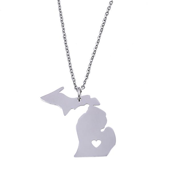 

stainless steel state of michigan map necklaces united states maps usa america charm jewelry, Silver