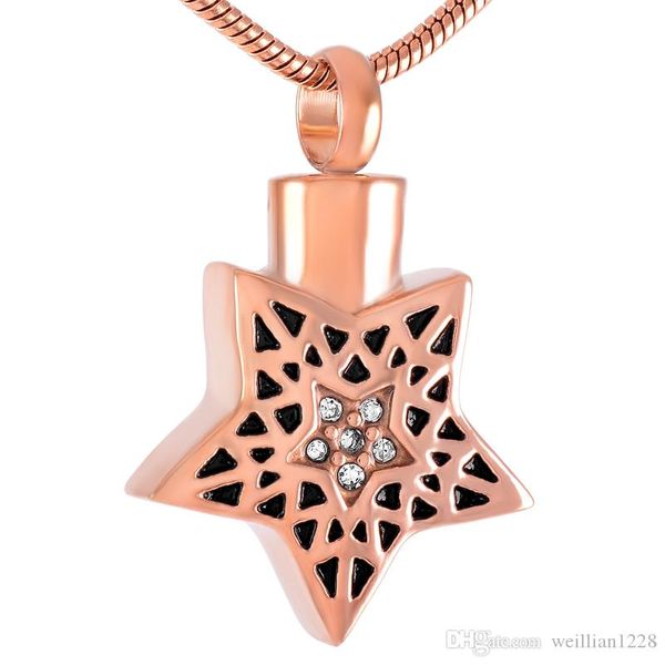 

z210 rose gold inlay crystal pentagram stainless steel memorial urn jewellery ashes keepsakes pendant cremation necklace, Silver
