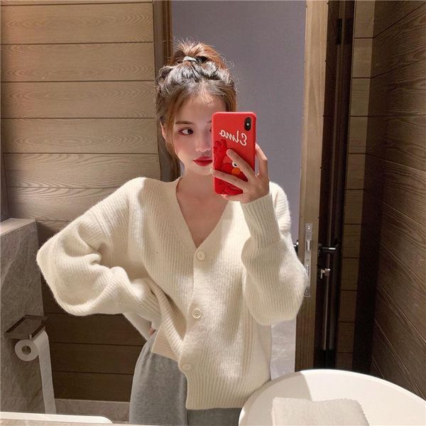 

women sweater spring autumn v-neck long sleeve short knitted jacket white black cardigan sweater warm cardigan plus size jumper
