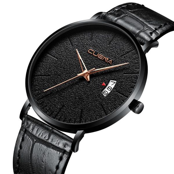 

claasic leather strap men's blue glass dial wristwatch stainless clock men watch steel quartz fashion business luxury watches ubmbq, Slivery;brown