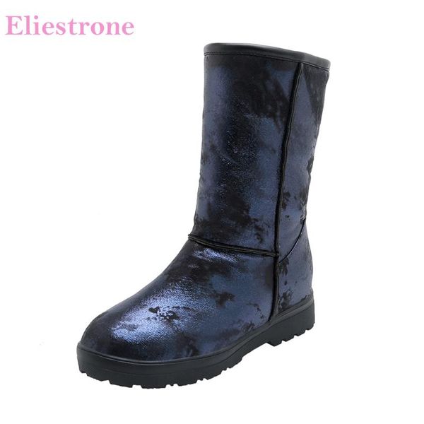 

winter brand new warm blue white women snow mid calf boots chunky heels lady shoes ls232 plus big small size 10 33 43 46 50, Black