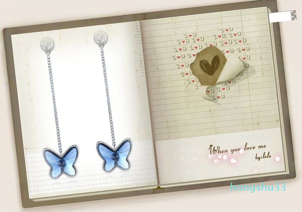 

butterfly dangle earrings for women fashion jewelry blue crystal animal pendant diamond earrings gold jewellery for women, Silver