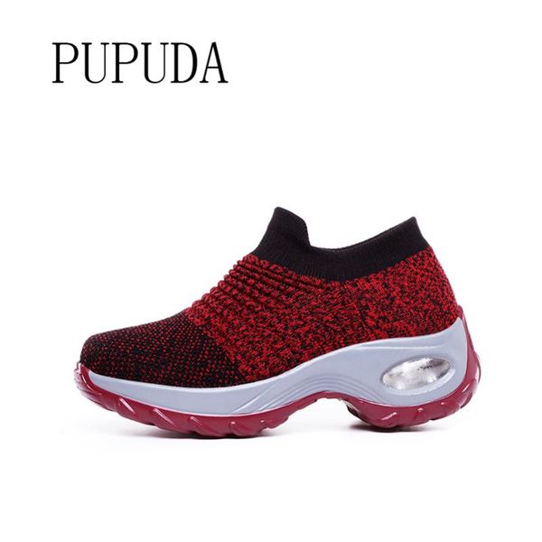 

pupuda casual shoes women chunky sneakers 2020 platform shoes breathable sock women sneakers summer, Black